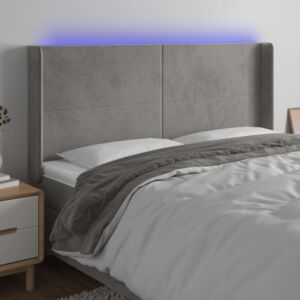 Pood24 LED-voodipeats, helehall, 183x16x118/128 cm, samet