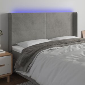 Pood24 LED-voodipeats, helehall, 203x16x118/128 cm, samet