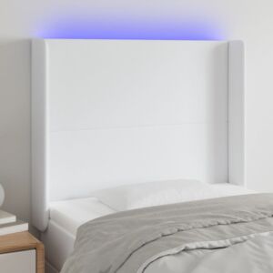 Pood24 LED-voodipeats, valge, 93x16x118/128 cm, kunstnahk