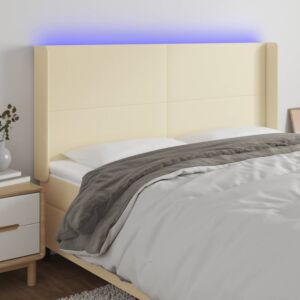 Pood24 LED-voodipeats, kreemjas, 163x16x118/128 cm, kunstnahk