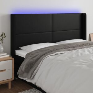 Pood24 LED-voodipeats, must, 183x16x118/128 cm, kunstnahk