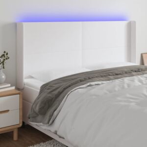 Pood24 LED-voodipeats, valge, 183x16x118/128 cm, kunstnahk
