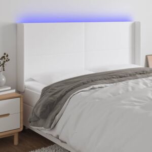 Pood24 LED-voodipeats, valge, 203x16x118/128 cm, kunstnahk