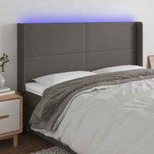 Pood24 LED-voodipeats, hall, 203x16x118/128 cm, kunstnahk