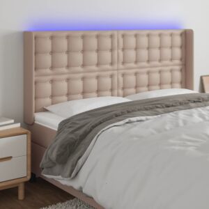 Pood24 LED-voodipeats, Cappuccino, 203x16x118/128 cm, kunstnahk