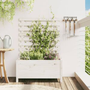 Pood24 võrega aia taimekast, valge, 79 x 39,5 x 114 cm, männipuit