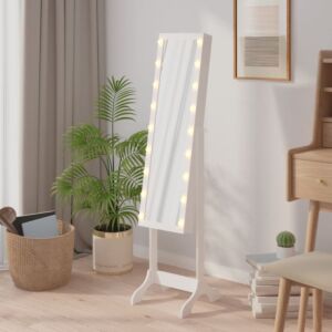 Pood24 eraldiseisev peegel LED-tuledega, valge, 34 x 37 x 146 cm