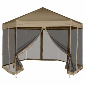 Pood24 kuusnurkne pop-up telk külgseintega, 3,6x3,1 m, pruunikashall