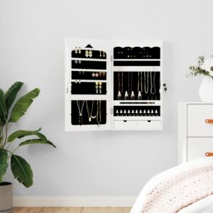 Pood24 seinale kinnitatav peegliga ehetekapp, valge, 37,5x10x67 cm