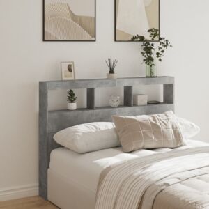 Pood24 voodipeatsi kapp LED-tuledega, betoonhall, 140x17x102 cm