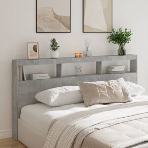 Pood24 voodipeatsi kapp LED-tuledega, betoonhall, 200x17x102 cm