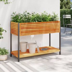 Pood24 riiuliga aia taimekast, 110 x 45 x 80 cm, akaatsiapuit ja teras