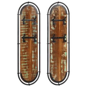 Pood24 seinale kinnitatav riidenagi 4 konksuga, 2 tk, taastatud puit