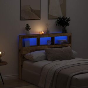Pood24 voodipeatsi kapp LED-tuledega, vana puit, 140x17x102 cm