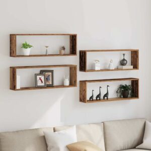 Pood24 Seinariiul riiuliga 4 pcs Vana puit 80 x 15 x 26 cm Tehispuit