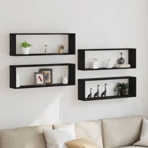 Pood24 Seinariiul riiuliga 4 pcs Must tamm 80 x 15 x 26 cm Tehispuit