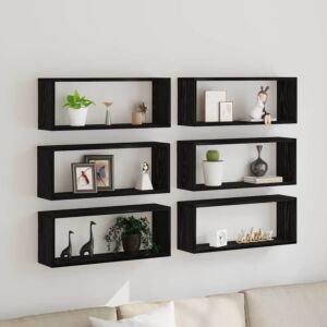 Pood24 Seina Riiulid 6 pcs Must tamm 60 x 15 x 23 cm Tehispuit