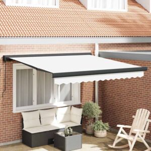 Pood24 Käigukohandatav varikatus Valge 350 x 250 cm Kangas ja metall