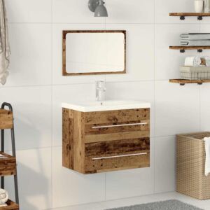 Pood24 Valamu kapp koos valamu 2 pcs Vana puit 60 x 38.5 x 48 cm