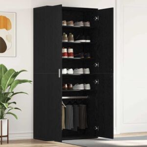 Pood24 Jalanõude kapp Must tamm 80x39x180 cm Töödeldud puit