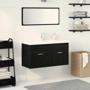 Pood24 Vannitoa mööbleset 3 pcs Must tamm 90 x 38.5 x 46 cm Tehispuit