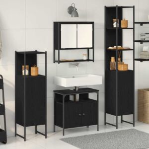 Pood24 Vannitoa mööbleset 4 pcs Must tamm 33 x 33 x 185.5 cm Tehispuit