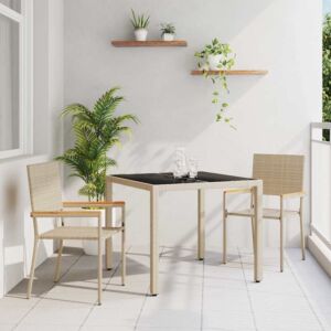 Pood24 Aia söögilaudade komplekt 3 pcs Beež 90 x 90 x 75 cm polürotang