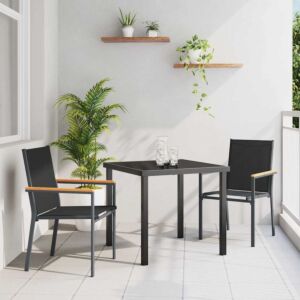 Pood24 Aia söögilaudade komplekt 3 pcs Must Tekstiil ja teras