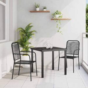 Pood24 Aia söögilaudade komplekt 3 pcs Must Puuvillane köis ja teras