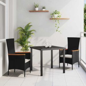 Pood24 Aia söögilaudade komplekt padjaga 3 pcs Must Polürooster