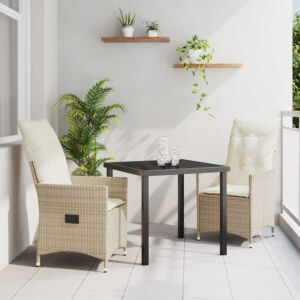 Pood24 Aia söögilaudade komplekt padjaga 3 pcs Beež Polürooster