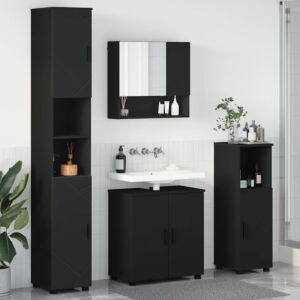 Pood24 Vannitoa mööbleset uksega 4 pcs Must 61 x 35 x 64 cm Tehispuit
