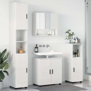 Pood24 Vannitoa mööbleset 4 pcs Kõrgläikega valge 61 x 35 x 64 cm