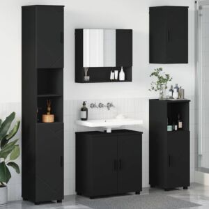 Pood24 Vannitoa mööbleset uksega 5 pcs Must 61 x 35 x 64 cm Tehispuit