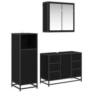 Pood24 Vannitoa mööbleset 3 pcs Must tamm 80 x 33 x 60 cm Tehispuit