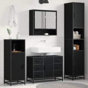 Pood24 Vannitoa mööbleset uksega 3 pcs Must tamm 35 x 37.5 x 188.5 cm