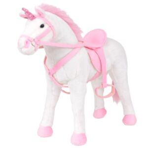 Pood24 seisev plüüsist mänguasi, ükssarvik, valge ja roosa, XXL