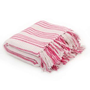 Pood24 puuvillane pleed, triibuline, 160 x 210 cm, roosa ja valge
