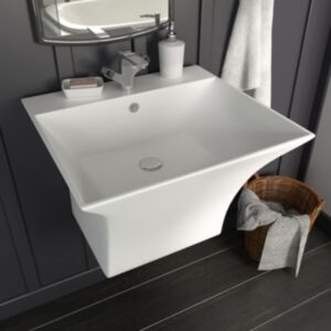 Pood24 seinale kinnitatav keraamiline valamu, valge 500 x 450 x 410 mm