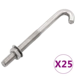 Pood24 ankurdatud J-polt mutri ja seibiga M8 x 120 mm, 25 komplekti