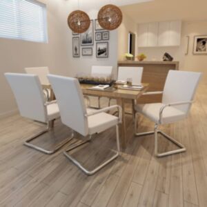 Pood24 vetruvate jalgadega söögitoolid 6 tk, valge, kunstnahk