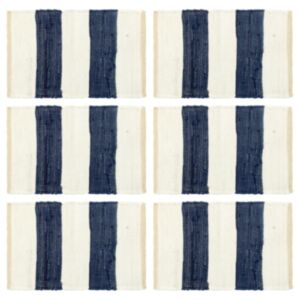 Pood24 lauamatid 6 tk Chindi triip, sinine ja valge 30 x 45 cm
