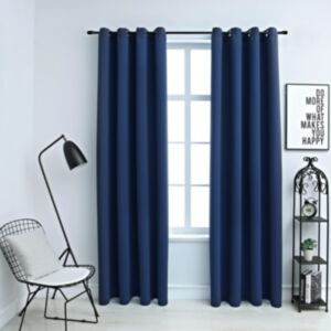 POOD24 плотные шторы с металлическими кольцами 2 шт, синие, 140 x 175 см