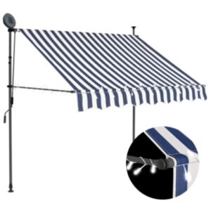 Pood24 käsitsi sissetõmmatav varikatus, LED,150 cm sinine ja valge