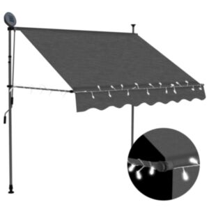 Pood24 käsitsi sissetõmmatav varikatus, LED, 150 cm, antratsiithall