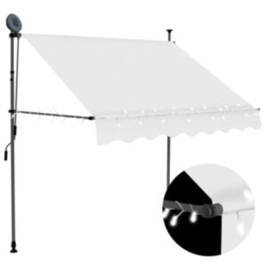 Pood24 käsitsi sissetõmmatav varikatus, LED, 150 cm, kreemjasvalge