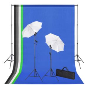 Pood24 fotostuudiokomplekt taustapiltide, lampide ja vihmavarjudega