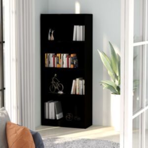 POOD24 4-х этажная книжная полка черная 60x24x142 см ДСП