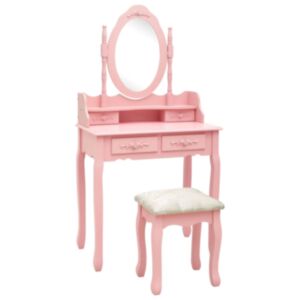 Pood24 tualettlaud taburetiga, roosa, 75 x 69 x 140 cm, Paulownia puit