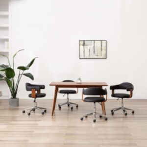 Pood24 pöörlevad söögitoolid, 4 tk, must, painutatud puit ja kunstnahk